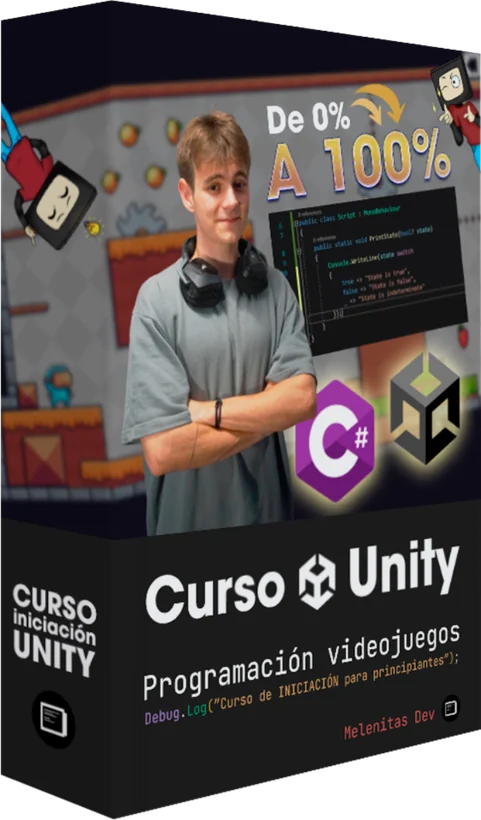 Caja del Curso de Iniciación a Unity de Melenitas Dev: de 0% a 100%